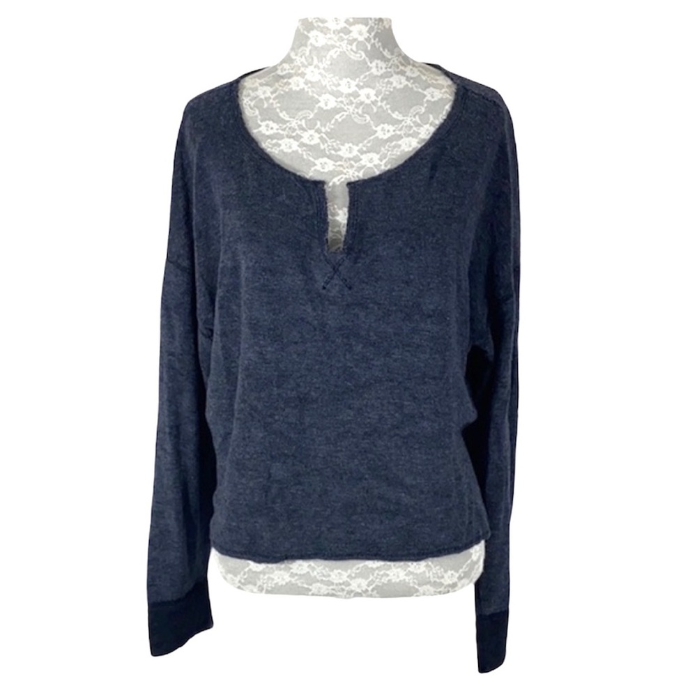 Three Dots Gray Blue Terry Crop Sweater